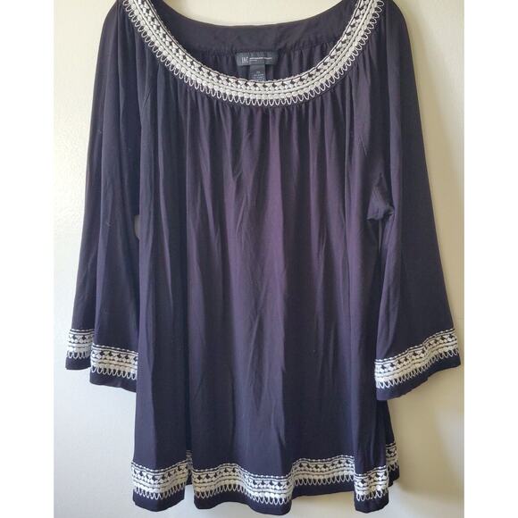 INC International Concepts Black & White Embroidered Long Sleeve Tunic 2X - Picture 1 of 8